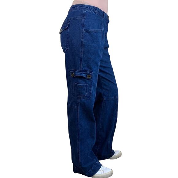 Metrostyle Sz 8 Vtg Y2K Relaxed Baggy Cargo Jeans Dark Wash Pockets Streetwear - Picture 4 of 16